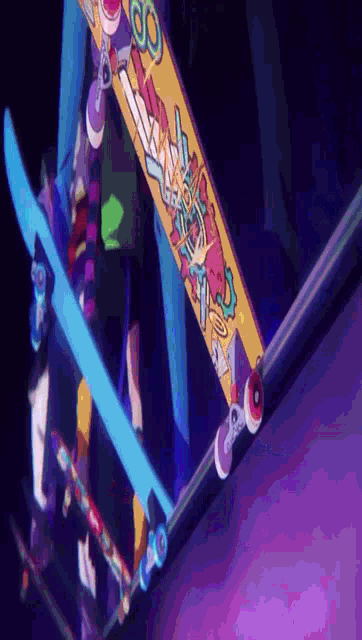 several skateboards are stacked on top of each other including one that says ' cc '
