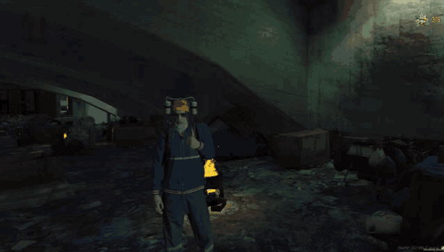 a screenshot of a video game shows a man wearing a mask and a red bull hat