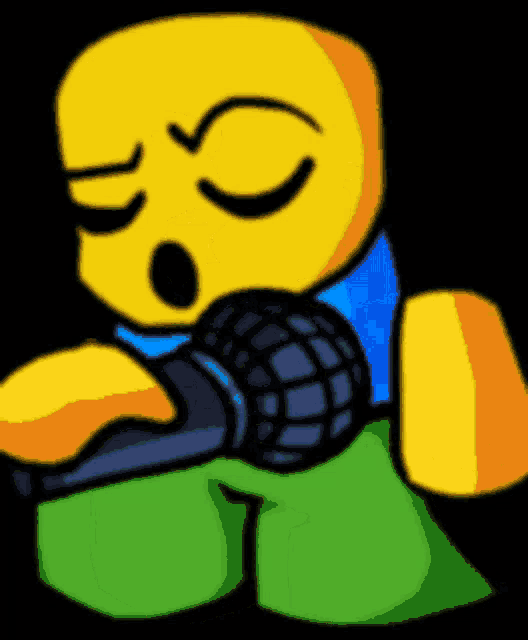 a cartoon character is holding a microphone with his eyes closed and yawning .