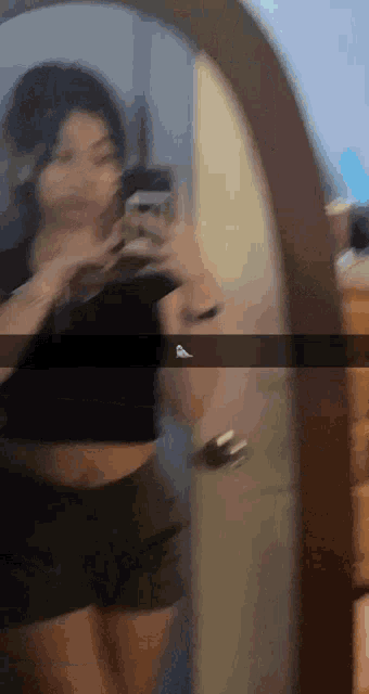 a woman is taking a picture of herself in the mirror .