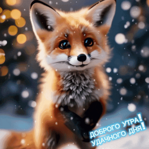 a picture of a fox with the words " доброго утра " on the bottom right