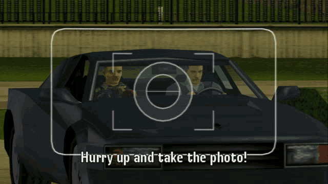 a screenshot of a video game with the words hurry up and take the photo