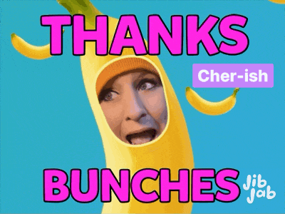 a picture of a woman in a banana costume with the words thanks bunches on it