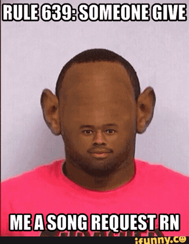 a man in a pink shirt says rule 639 someone give me a song request