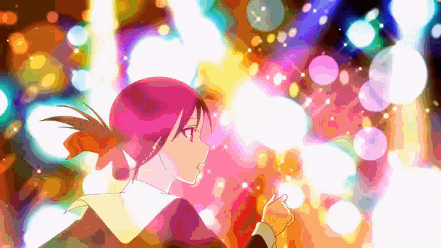 a colorful drawing of a girl with red hair and a bow in her hair