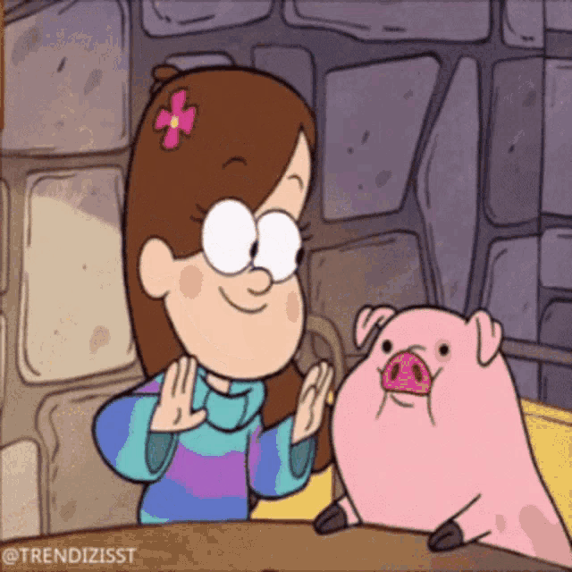a cartoon of a girl and a pig with the words trendizisst at the bottom