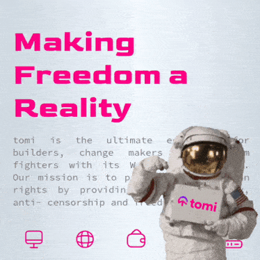 an astronaut holding up a sign that says tomi