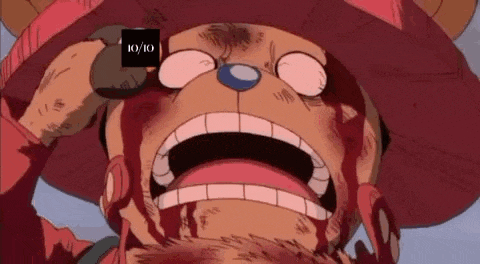 a close up of a cartoon character with blood coming out of his mouth .