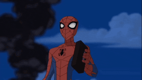 a cartoon of spider-man kicking another cartoon character in the face