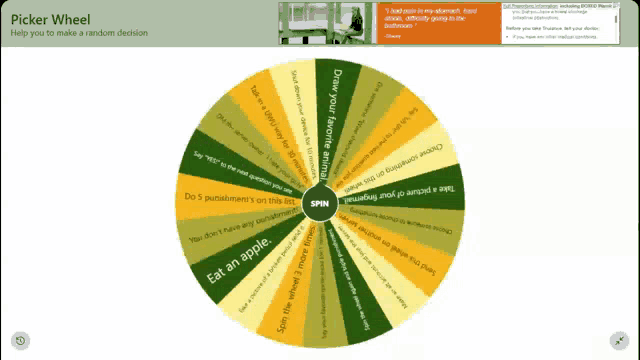 a computer screen shows a picker wheel that says " help you to make a random decision " at the top