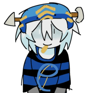 a drawing of a person with a blue hat and a yellow arrow on their head
