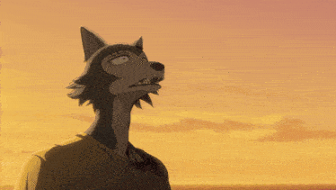 a cartoon drawing of a wolf and a goat with horns