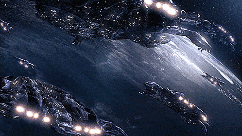 a bunch of spaceships are flying around the earth