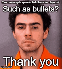 a picture of a man with the words " can the morphogenetic field transfer objects such as bullets "
