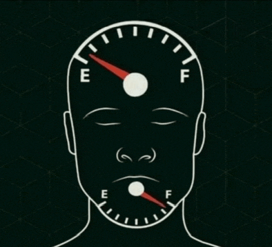 a drawing of a man 's face with a gauge pointing to e and f