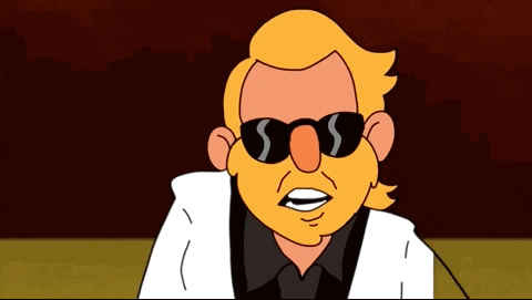 a cartoon character wearing sunglasses and a white jacket
