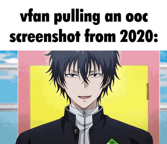 a picture of a boy with the words " vfan pulling an ooc screenshot from 2020 "