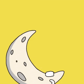a cartoon drawing of a duck holding a crescent moon with the word gn written on it