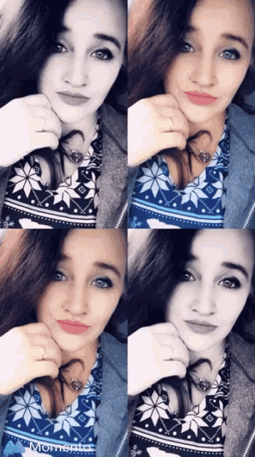 a collage of four pictures of a woman with the word momento on the bottom left