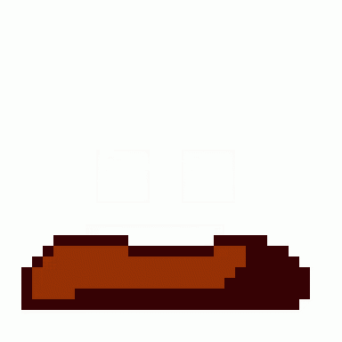 a pixel art illustration of a brown poop with a smiling face .