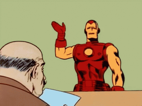 a cartoon of a man talking to a superhero