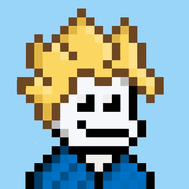 a pixel art of a person with a crown on his head