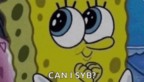 a cartoon of spongebob squarepants asking can i syb .