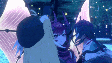 a purple and white anime character with horns