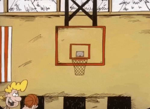 a cartoon of a man playing basketball in a court