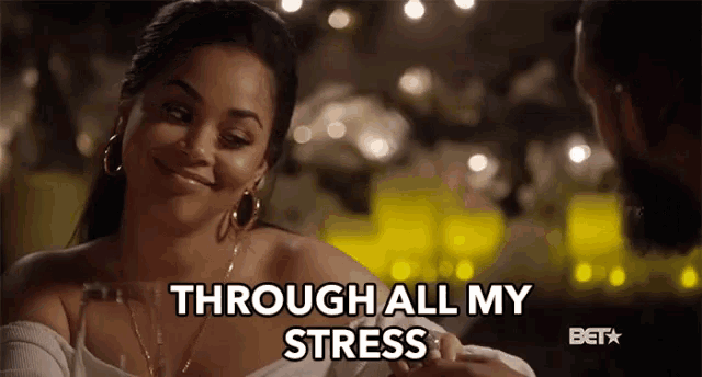 a woman says through all my stress in a bet advertisement