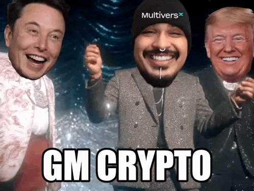 elon musk donald trump and a man with a beanie that says multivers on it are standing next to each other