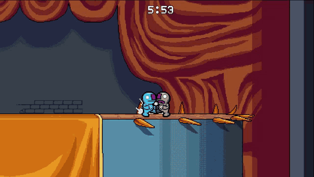 a pixel art drawing of a stage with the time of 5:53