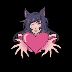 a cartoon girl is holding a large pink heart .