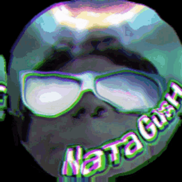 a pixelated image of a person wearing sunglasses and the name nata gush on their neck
