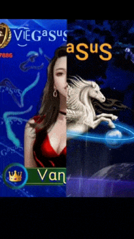 a woman in a red dress is next to a picture of a white horse