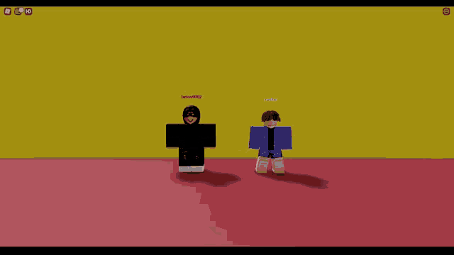 two roblox characters are standing next to each other in a room .