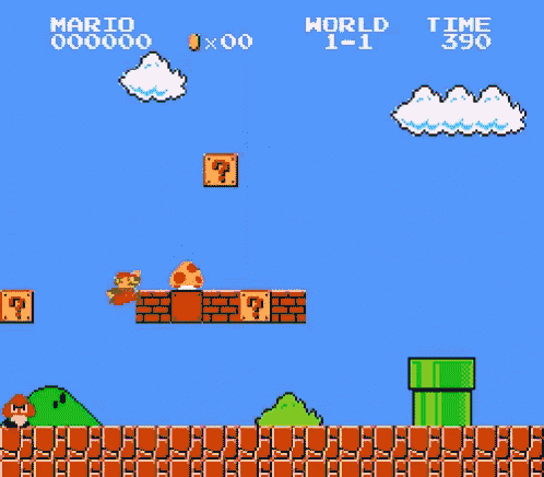 a video game screen shows a purple background and says mario on it