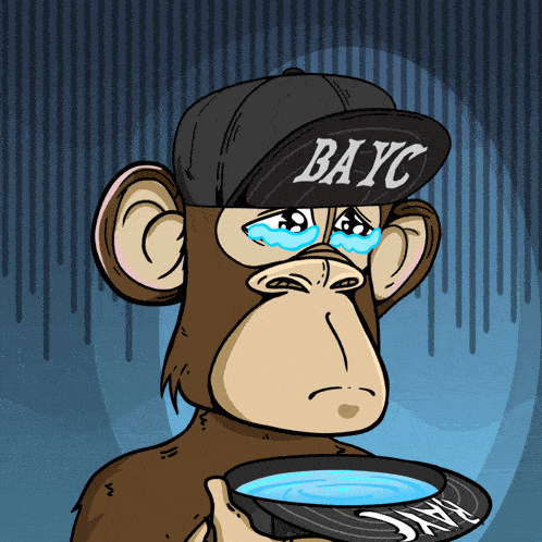 a cartoon of a monkey wearing a bayc hat holding a bowl of water