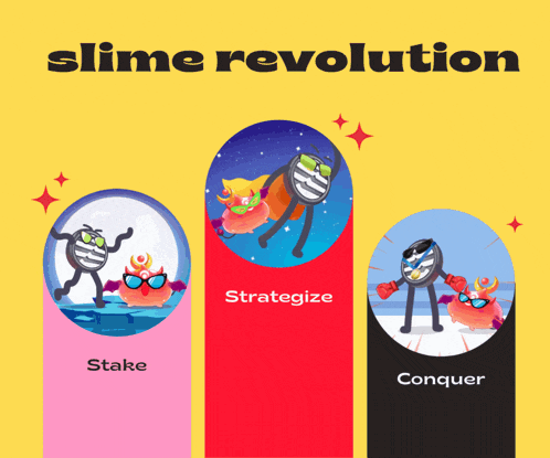 a poster that says slime revolution with three pictures of monsters on it
