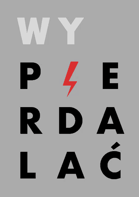 a gray background with black letters and a red lightning bolt