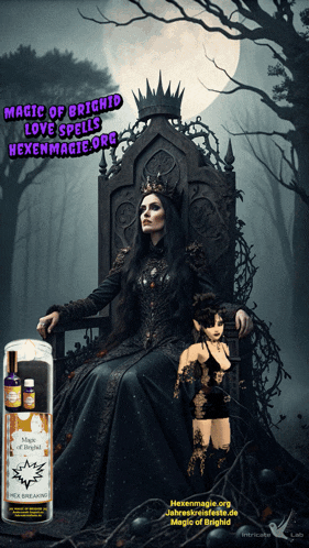 a woman in a crown sits on a throne next to a candle that says magic of bright