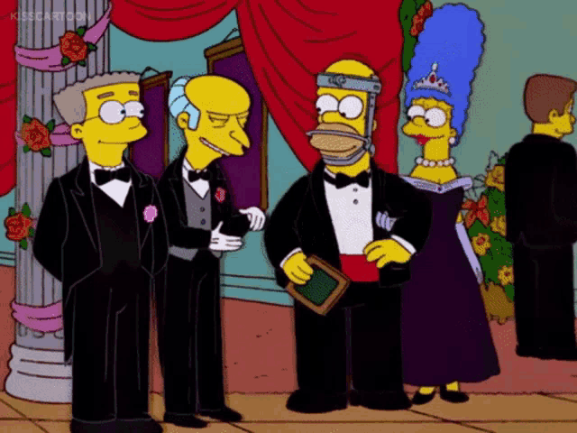a group of cartoon characters standing next to each other with a kisscartoon logo in the upper right corner