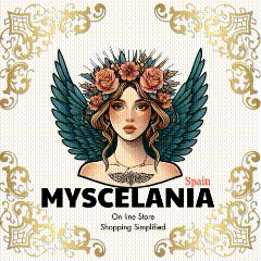 a logo for a company called myscelania with a woman with wings and a flower crown on her head .
