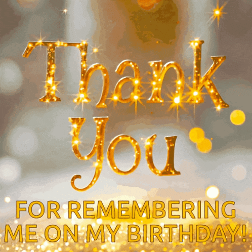 a gold thank you for remembering me on my birthday card