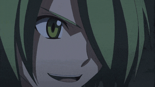 a green haired anime character is tied up with a blue string