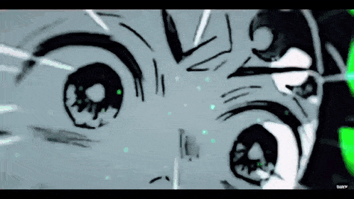 a close up of a cartoon character 's eyes with a green background .