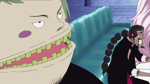 a cartoon of a man with a large mouth and teeth