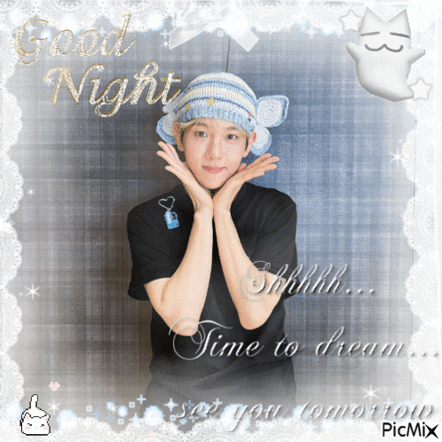 a picture of a boy wearing a hat with the words good night time to dream