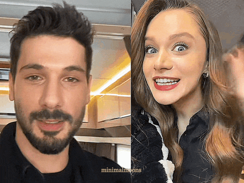 a man with a beard and a woman with long hair are smiling for the camera