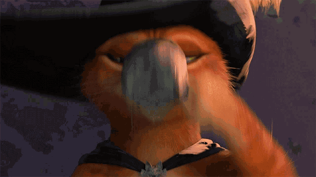 a cartoon cat wearing a hat and a scarf blowing a bubble